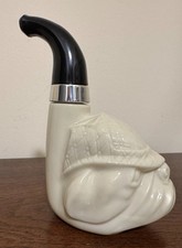 Vintage Avon Bulldog Milk Glass Bottle Figural Decanter Sherlock Holmes MINT picture