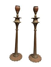 2 Antique Turn Of The Century Brass Candlesticks 18” picture