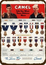 1945 CAMEL CIGARETTES MILITARY MEDALS Vintage-Look DECORATIVE REPLICA METAL SIGN picture