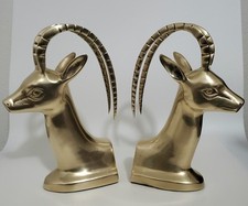 Vintage mid century modern brass ibex antelope bookends mcm picture