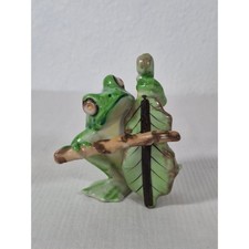 Vintage Made in Japan Ceramic Frog Figurine Playing Leaf Cello Musician Green picture