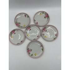 Vintage Hand Painted Porcelain Rose Saucers Set of 6 Pink Floral Tea Plates picture