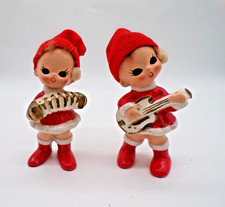 Vintage Ardco Japan Set 2 Girl Musician Figurines Stockinette Cap Hair picture