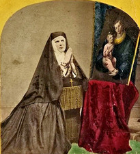 Rare Civil War Era Tax Stamp Antique Stereoview Tinted Card Photo Nun Praying picture
