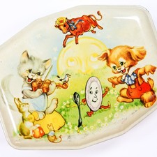 Vtg George Horner Hey Diddle Diddle  and Puss in Boots 1940s Toffee Tin England picture