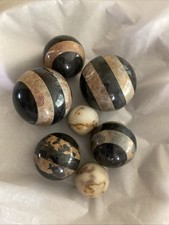 7 Marble Granite Stone Black & Brown And White Striped Polished Sphere Lot picture