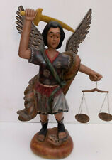 FOLK ART ANGEL SAINT MICHEAL 33in HAND CARVED WOOD STATUE picture
