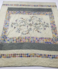 Vintage Handmade Beautiful Geometric Patterns Multicolored Quilt 95x84 Inch picture