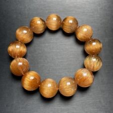 18mm TOP Rare Natural Clear Copper Hair Rutilated Quartz Crystal Beads Bracelet picture