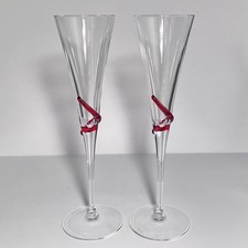 Rare G.H. MUMM CHAMPAGNE Toasting Flutes / CORDON BRUT 1980s / Red Glass Ribbon picture
