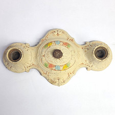 Vintage 2-Light Socket Fixture Plate for Ceiling Lamp, Cream Metal Floral 12 in picture