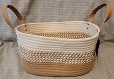Allen + Roth Oval Woven Basket Cream & Brown w/ Faux Leather Carry Handles picture