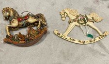 Vintage Christmas Rocking Horse Ornaments Lot of 2 Resin Carousel Horse 1990s picture