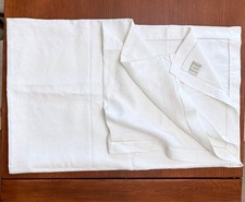 Pottery Barn Linen Tablecloth 70x90 Hemstitched Soft White Open Work Border EUC picture