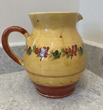 TERRE E PROVENCE :: 8” HANDLED LARGE PITCHER Raised Floral Handpainted FRANCE picture