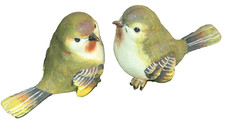 Unbranded, Seated Bird Figurines, Pair,White/Brown/Green, Charming Décor, 4-1/2