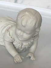 Antique 1879-86 Bisque Unger & Schneider Prone Piano Baby 6” Long Figurine #7128 picture