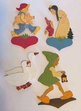 Vintage/Antique Folk Art Wooden Hand Painted Cut Out Boy & Girl Fairytale Lot  picture