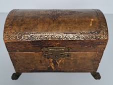 Vintage Calf Leather Jewelry Box Fleur De Lis Gold Embossing Made in Italy picture