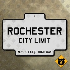 Rochester New York city limit state highway road sign 1922 marker boundary 21x14 picture