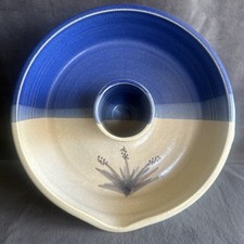 Vintage CW Studio Art Pottery Vertical Chicken Roaster Cobalt Blue Cream Signed picture