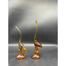 Pair of Viking Glass Birds Long Tailed Long Neck Crane Egret MCM 1960s Epic Line picture