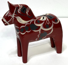 Vintage Nils Olsson Swedish Dala Horse Hand Carved & Painted 5” Tall picture