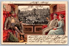 Nuremberg city view Germany Postcard Gruss Aus Bavaria train compartment 1902 picture