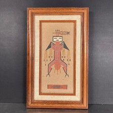 Vtg Navajo Sand Painting THUNDER Native American Framed Signed By Artist Yazzie picture