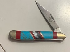 Navajo Coral Inlay Blue Mountain Turquoise Pocket Knife VTG Excellent Condition picture