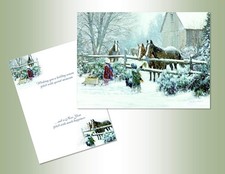 Lux Press Group Holiday Horse Feeding Velvet Soft Touch Christmas Cards 16 Box picture