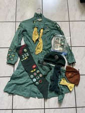1940's Girl Scouts Green Uniform Dress Lot Scarf Belt Buckle Socks Pins Hat Book picture