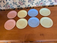 8-VINTAGE HAZEL ATLAS MODERNTONE PLATONITE BREAD PLATES PASTEL COLORS 6