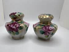 Vtg. Japanese Hand-painted Salt and Pepper Shakers Floral w/Gold Accents picture