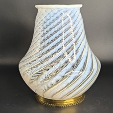 Rare Vintage Fenton Opalescent Spiral Optic Swirl Vase Original Metal Base 1939 picture