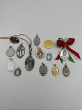 Vintage Lot Of 14 Religious Catholic MEDALS RELICS ICONS picture