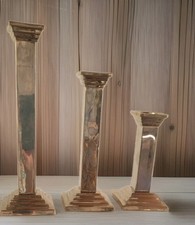 Nice Set Of 3 decending size Square Shape Candle Holders Rare. Heavy picture