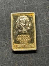 5 Gram 999.9 fine gold bar PLATED REPLICA Buffalo Indian head NOVELTY GAG GIFT picture