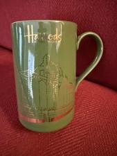 Harrods Knightsbridge Green & Gold Fine Stneware Coffee Mug Cup Made In Scotland picture