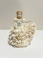Vintage MZ Dresden Irish Ireland 6.5” Porcelain Figurine Lady Dancer Flowers picture