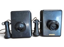 (2) 1910-1920's Kellogg Transmitter Metal Wall Phones - Hotel Type - Non-Dial picture