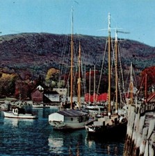 1956 Camden Maine Postcard Inner Harbor Library Amphitheatre Mt. Battie Vintage picture