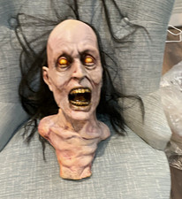 Zombie Halloween Prop Head Bust w/ Long Black Hair Foam Fabric Beige/Black picture