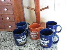 Set of 4 Vtg. Maxwell House Royal Blue Coffee Mugs *w/ Mug Tree*+ 1 orange DECAF picture