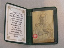 Old stock medal pocket shrine St Jude hopeless cases relic prayer card folder picture