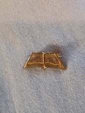 Tiny Antique Open Bible Gold Tone Pin. picture