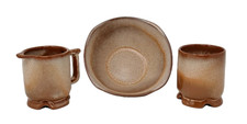 Frankoma Pottery Plainsman Brown Satin Creamer Sugar 1A 1B Bowl 5XS Dish SET 3 picture