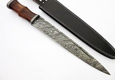Custom Handmade Damascus Steel 17 Inches Scottis Dirk Knife - Wooden Handle picture