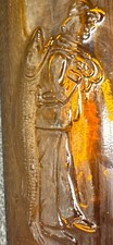 Brown Amber Glass Pint Bottle w/ Embossed Figure Design & Cork Stopper picture