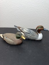 2 Vintage Ceramic And Carved Hand Painted Mallard Ducks Decoy Decor J.B. Garton picture